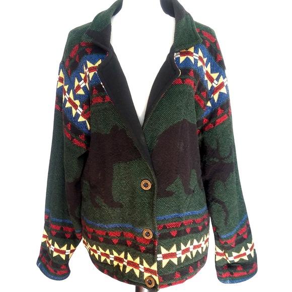 Sugar Street Weavers Jackets & Blazers - VTG Sugar Street Weavers Southwest Bear Moose OS 100% Cotton Tapestry Jacket USA
